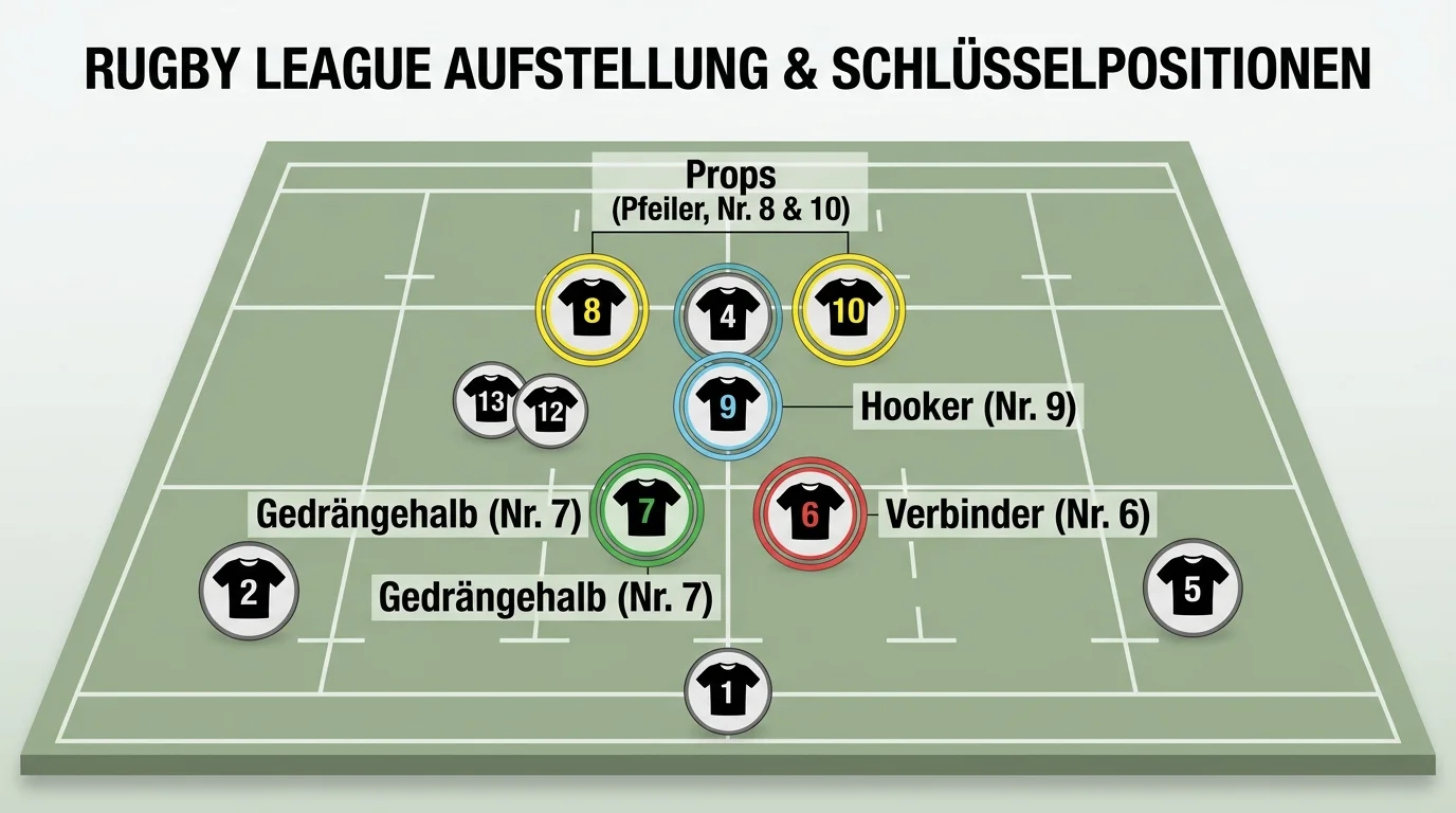 Schlüsselpositionen im Rugby League Gedrängehalb Verbinder Hooker Props