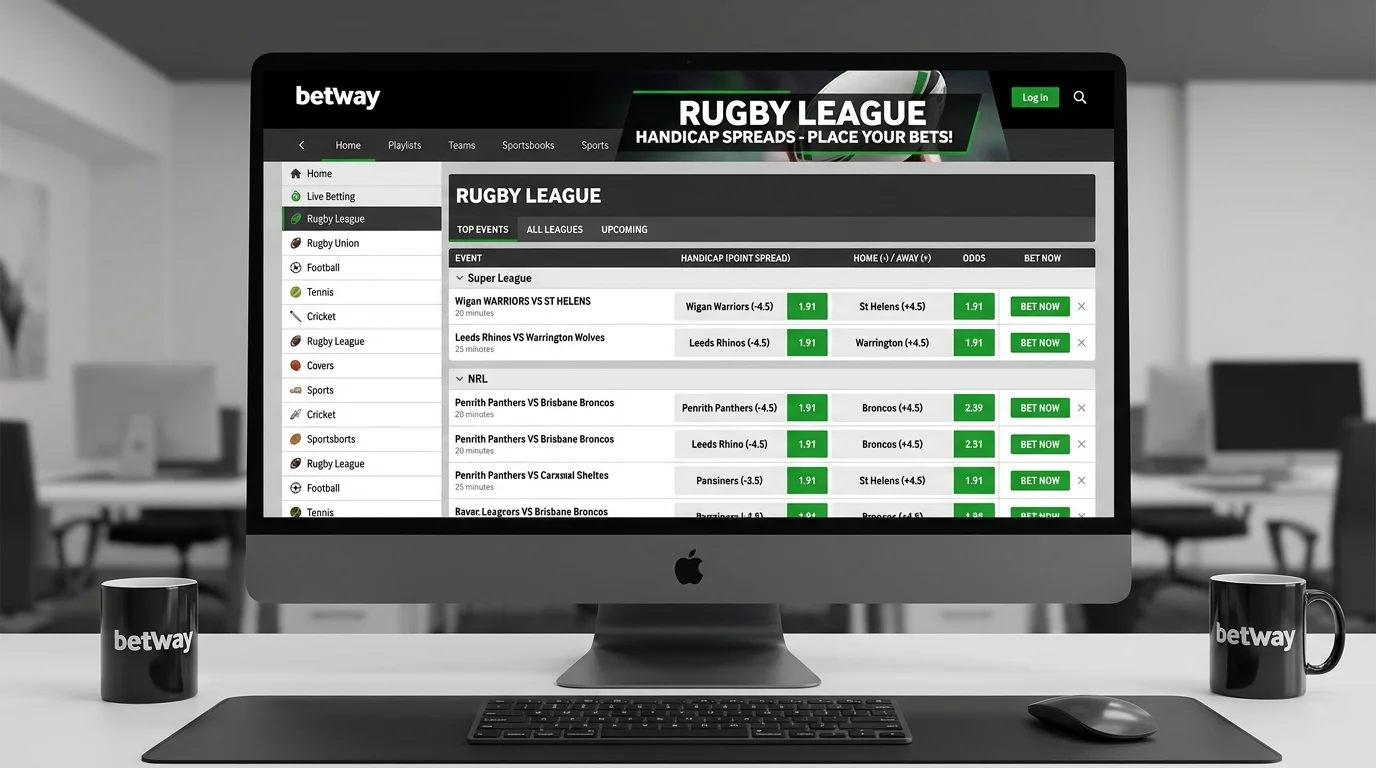 Betway Rugby League Wettangebot mit Handicap-Märkten für NRL und Super League