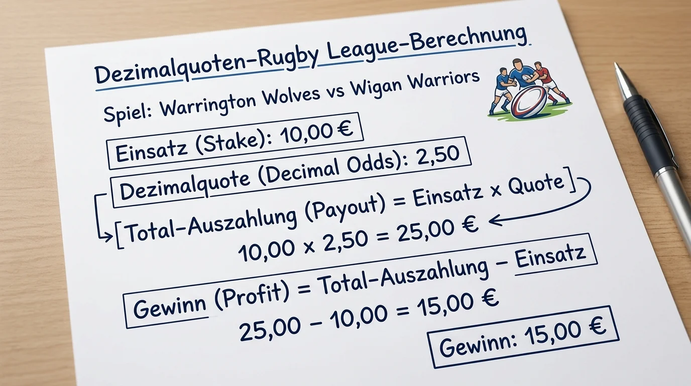 Dezimalquoten im Rugby League berechnen: Wettgewinn und Buchmacher-Margin bei NRL-Siegwetten erklärt