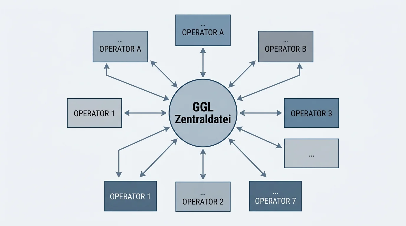 Schematische Darstellung der zentralen Limitdatei für anbieterübergreifendes Einzahlungslimit in Deutschland