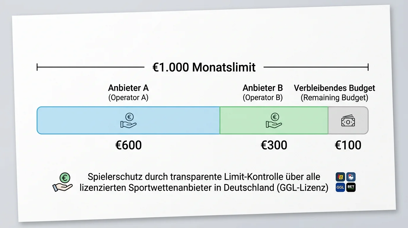 Visualisierung des monatlichen €1.000 Einzahlungslimits für Online-Sportwetten in Deutschland