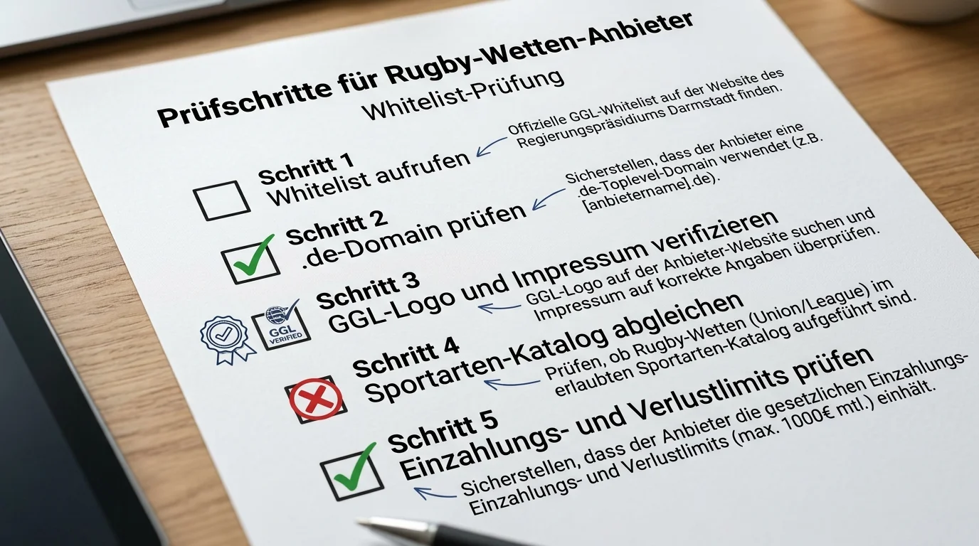 5 Schritte zur Prüfung eines Rugby-Wettanbieters auf der GGL-Whitelist in Deutschland