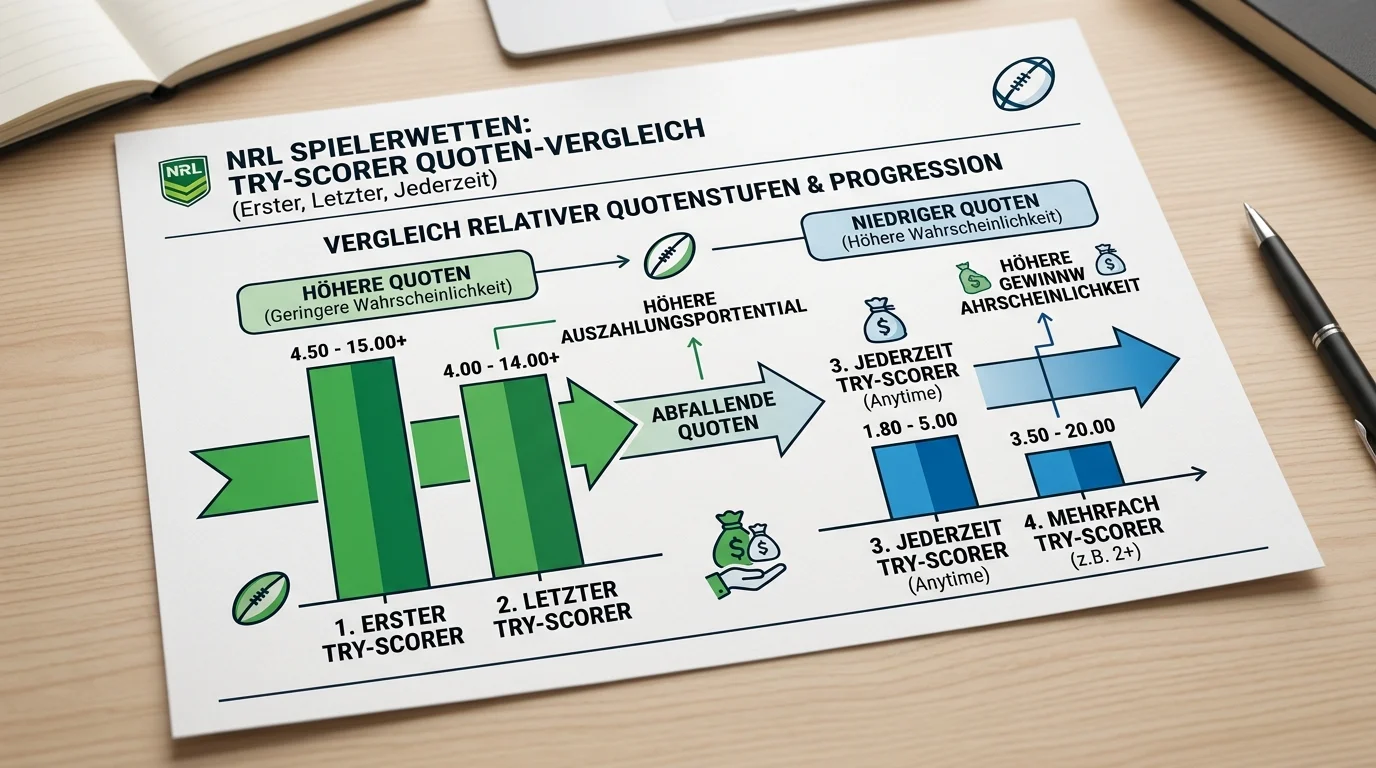 Try-Scorer Quoten in der NRL für Erster, Letzter und Anytime Try Scorer Props Vergleich
