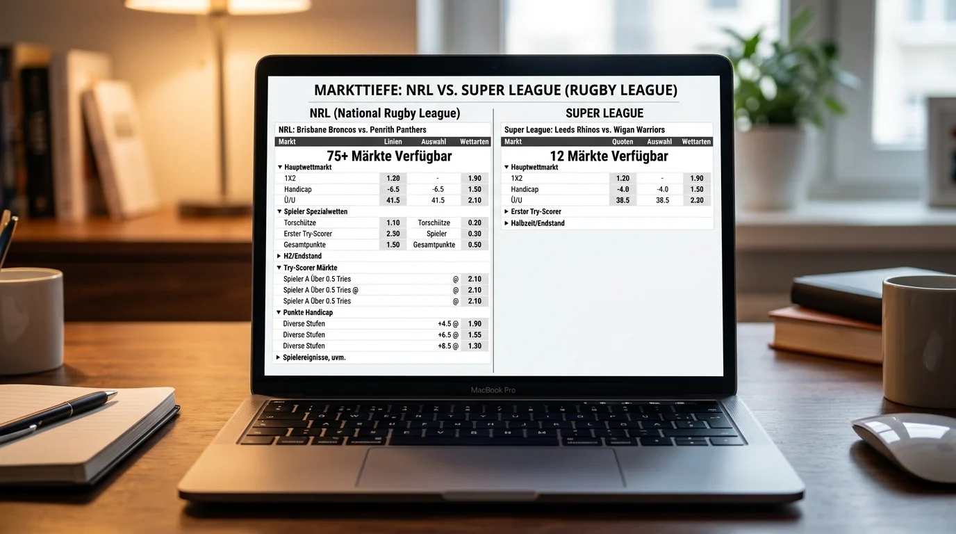 Markttiefe NRL vs Super League deutsche GGL-Buchmacher Wettangebot Vergleich