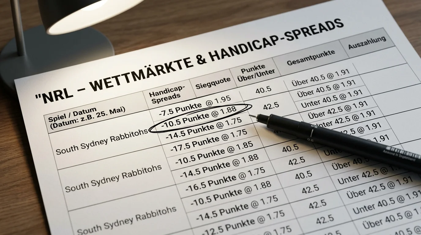 NRL Wettmärkte Handicap und Über/Unter: Typische Spreads und Linien bei National Rugby League Wetten erklärt