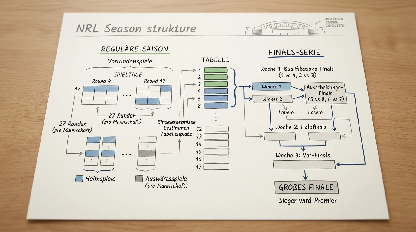 NRL Saisonstruktur Australien: 17 Teams, Regular Season und Finals-System der National Rugby League 2026