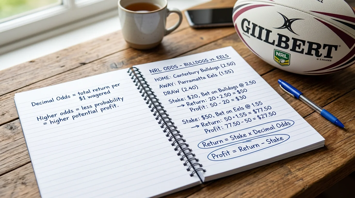 Rugby League Quoten verstehen: Dezimalquoten, Buchmacher-Margin und Gewinnberechnung für Sportwetten erklärt