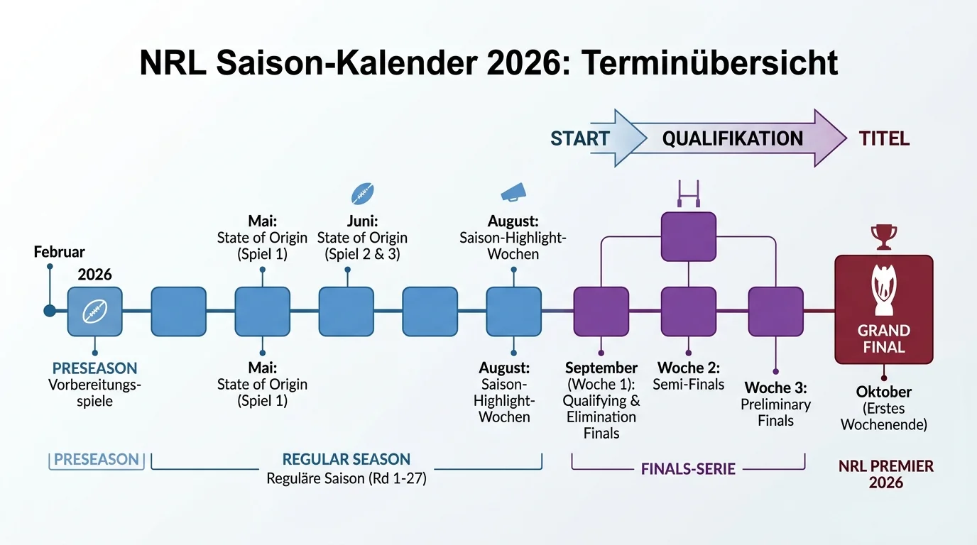 NRL Kalender 2026 mit Regular Season Finals-System und Grand Final Terminen für Rugby-League-Wetten