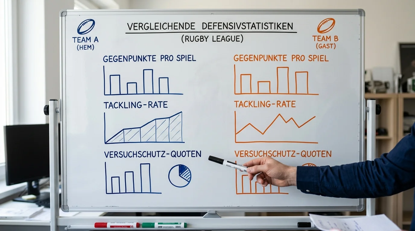 Defensivstatistiken zweier Rugby-League-Teams im Vergleich für die Analyse von Über/Unter-Wetten