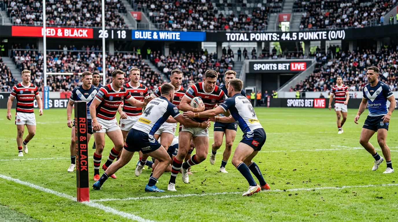 Rugby League Über/Unter-Wetten Erklärung mit Gesamtpunkte-Linie und Wettmarkt-Übersicht