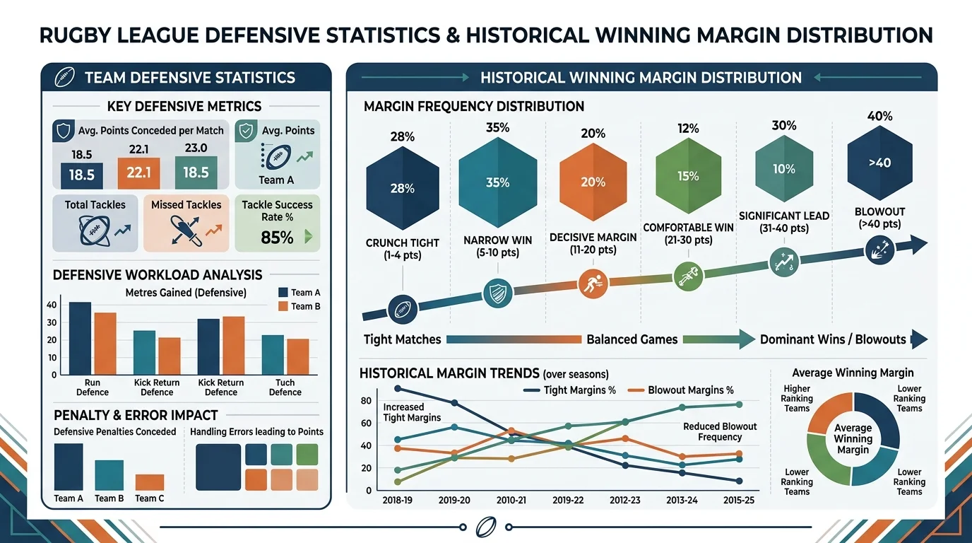 Defensivstatistiken für Rugby League Winning Margin Strategie mit historischen Marginbändern