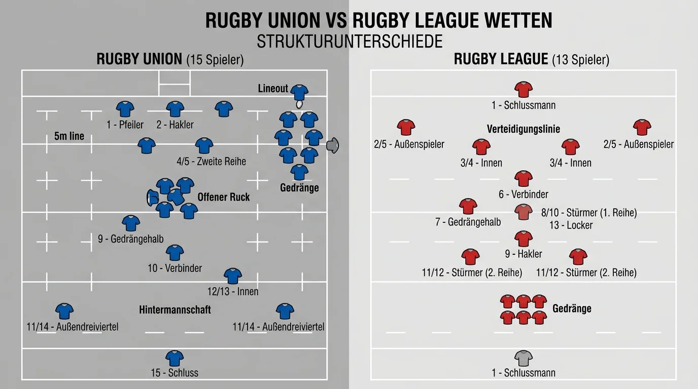 Strukturelle Unterschiede Rugby Union 15 Spieler vs Rugby League 13 Spieler