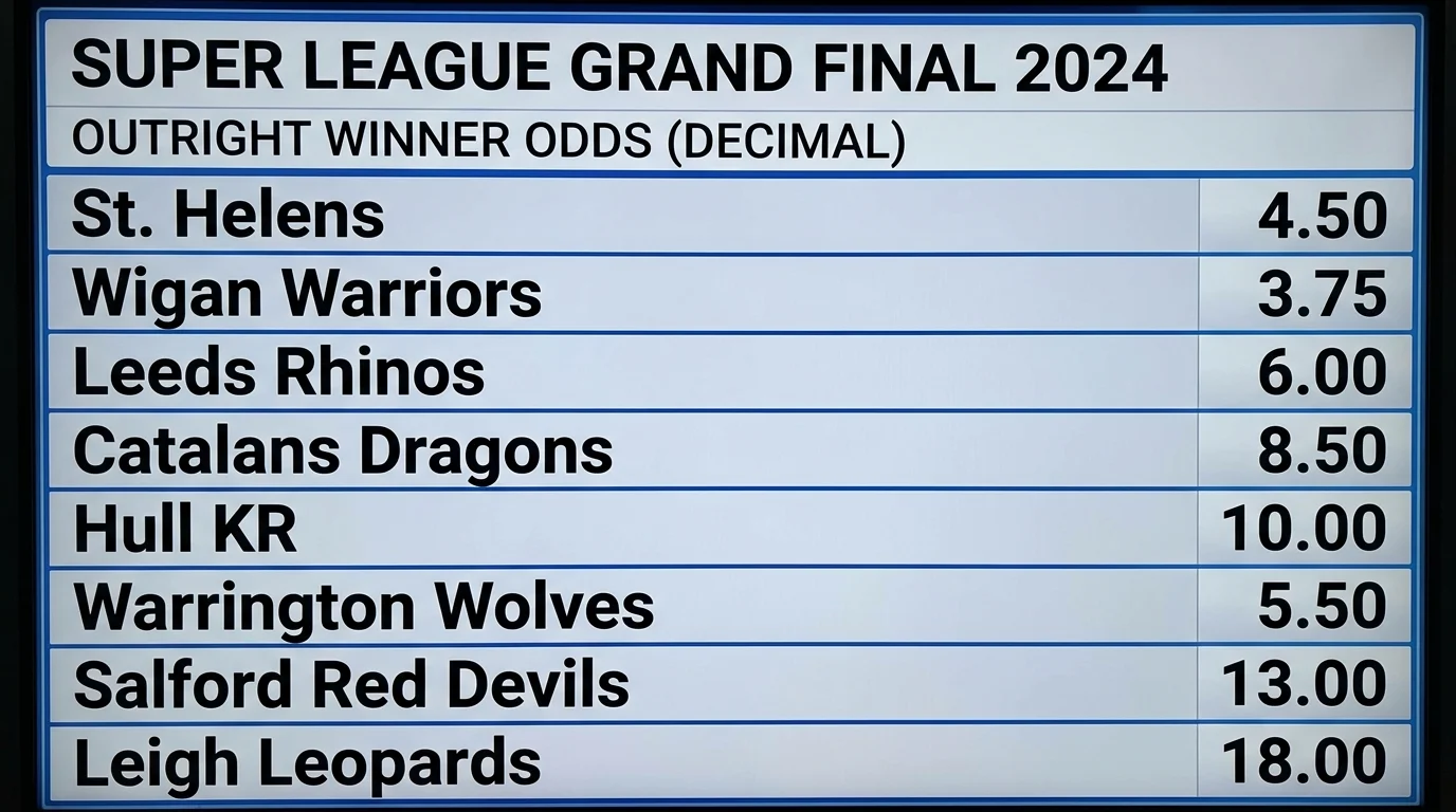 Outright-Quoten für den Super League Grand Final 2026 — europäische Rugby-League-Titelkandidaten im Quotenvergleich