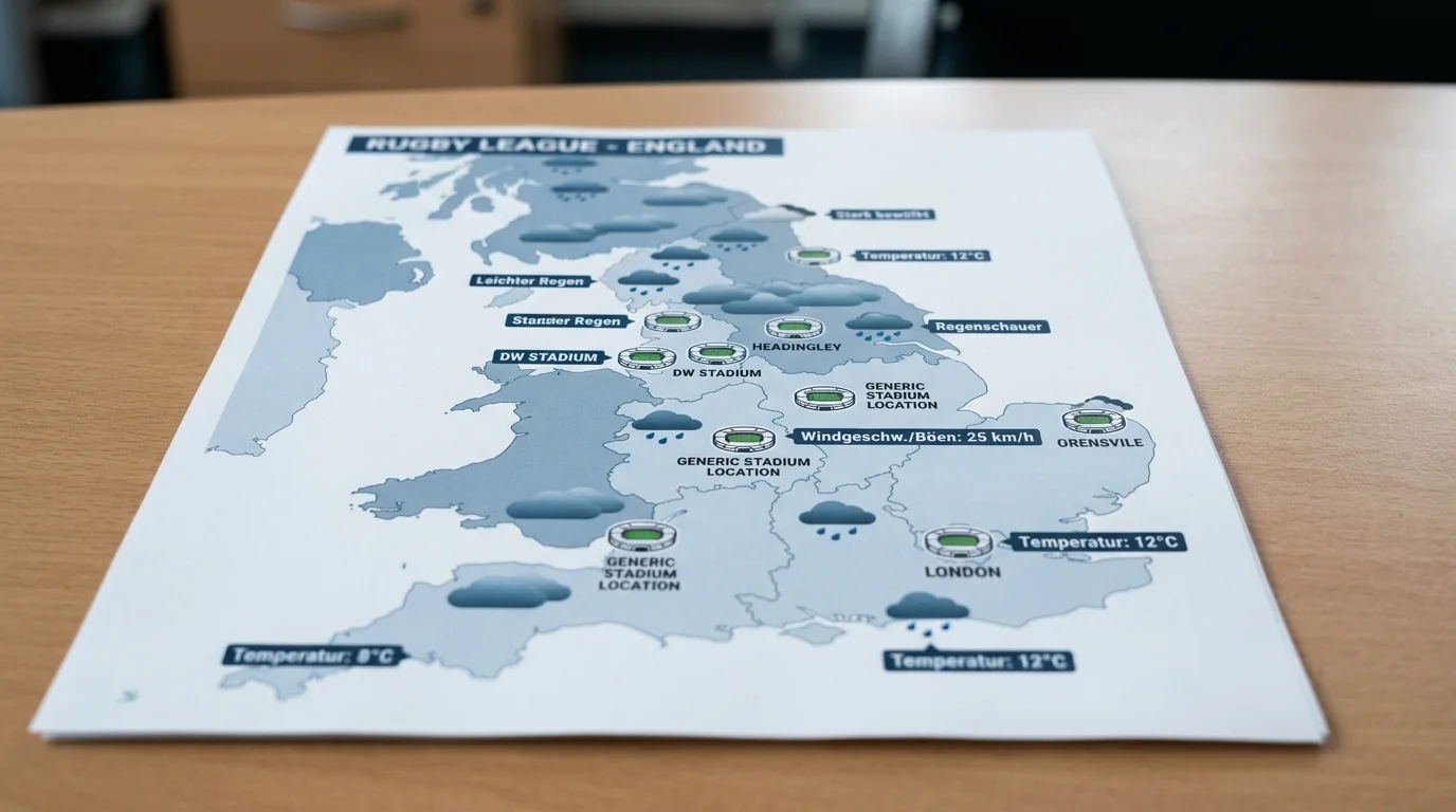 Wetterprognose für Super League Stadien in England vor Rugby League Wetten